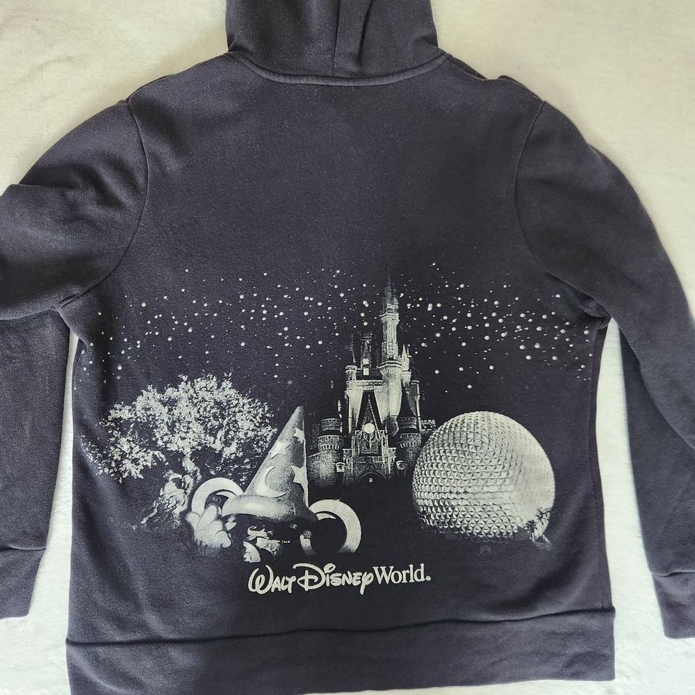 Disney Parks Zip Up Black Hoodie Sparkle Epcot‎ Mickey Magic Kingdom XL